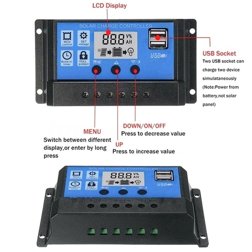 PWM Dual Usb Solar Charge Controller PWM Controller Lcd Home Boat 12/24v PWM Solar Controller Solar Controller 5V/1.2A