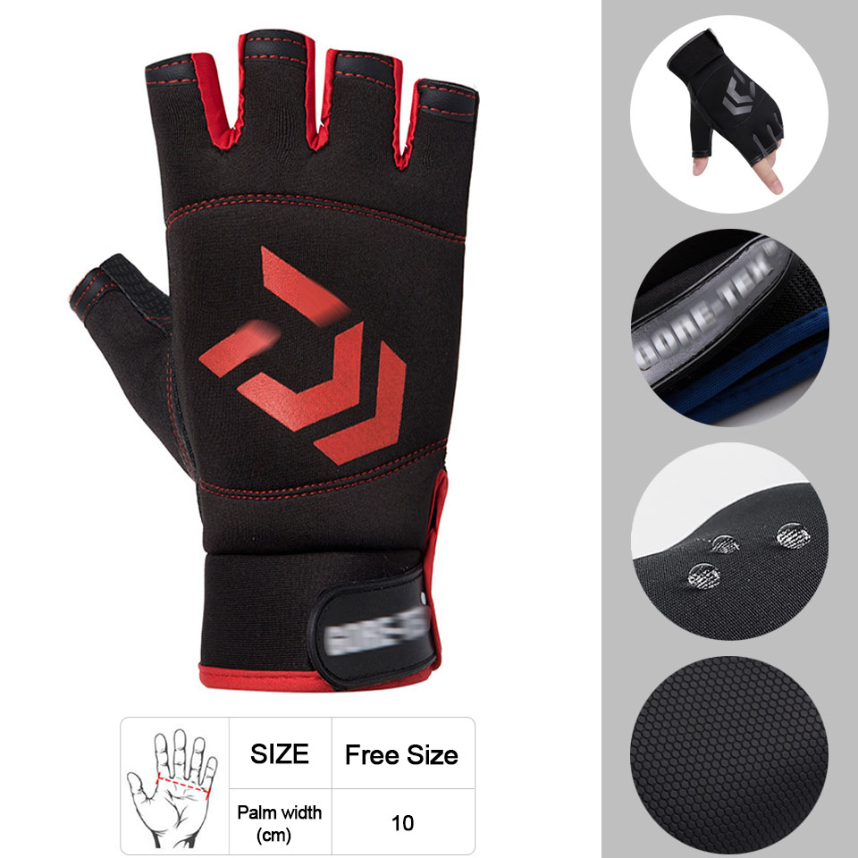 Männer Angeln Handschuhe Im Freien Nicht-slip Angeln Schutz Handschuhe Drei Finger Cut Sport Halbe Finger Handschuhe Angeln Wasserdicht: Type C Black red