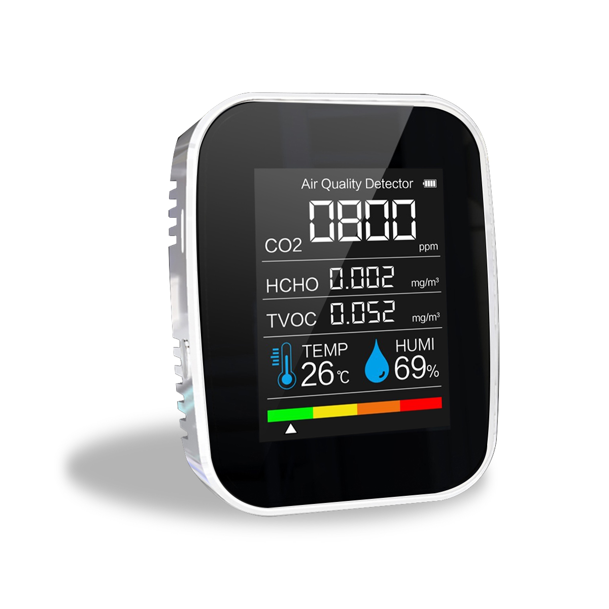 Multifunctional 5 in1 CO2 Meter Digital Temperature Humidity Sensor Tester Air Monitor Carbon Dioxide TVOC HCHO Detector: 5 in 1 White