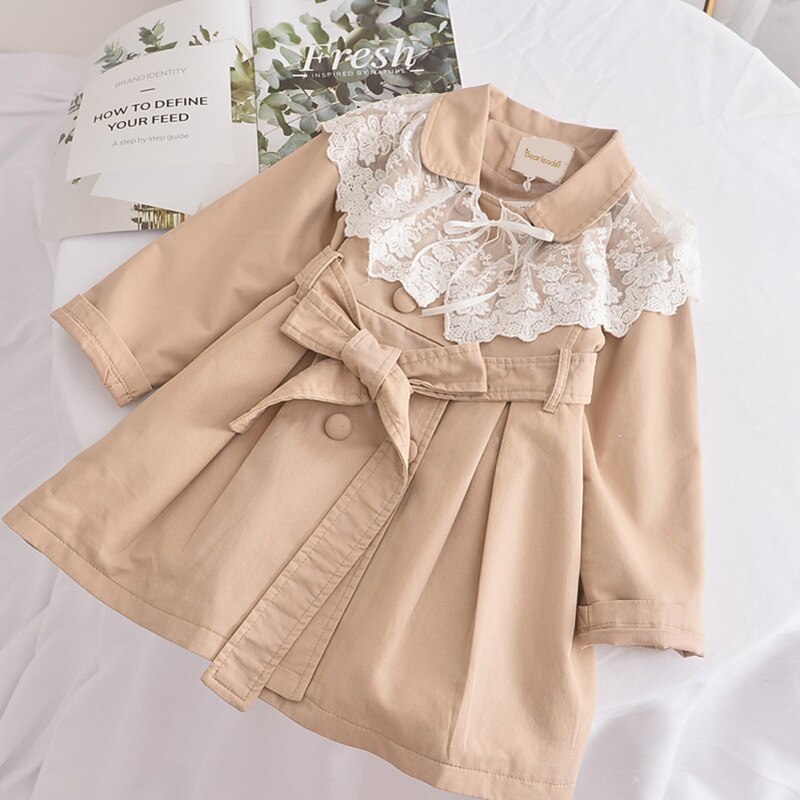 Wugege meisjes trenchcoat herfst kinderkleding schattige kinderkleding met lange mouwen bovenkleding baby's effen trenchcoat met zachte kant jassen
