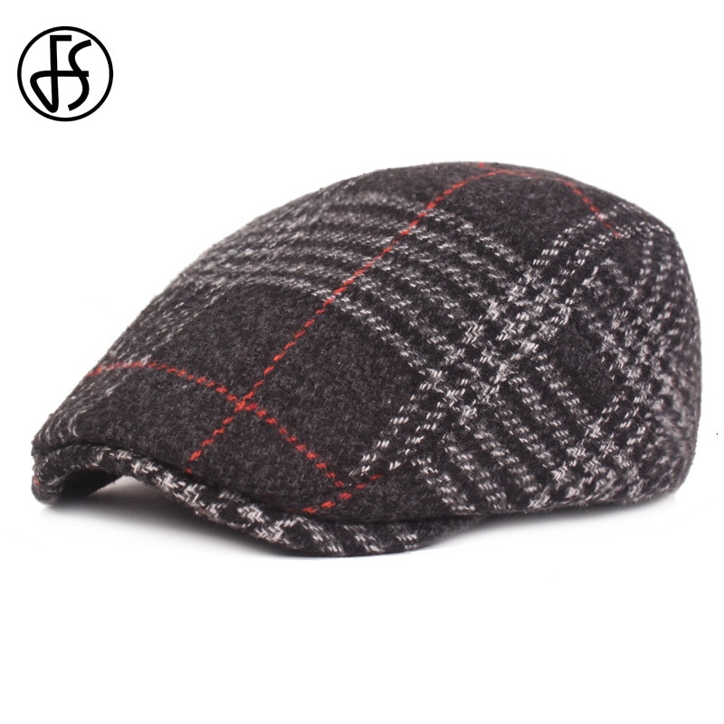 FS-Boina a cuadros de Tweed británico para hombre, gorros de lana plana, hiedra, Boina clásica a rayas, primavera e invierno