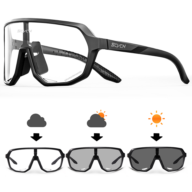 SCVCN gafas de sol fotocromáticas para ciclismo para hombre, gafas deportivas para ciclismo de montaña, gafas UV400 para mujer, gafas para conducir en bicicleta: Negro