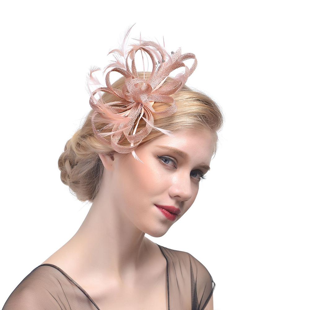 plume coiffure mariée cheveux chapeaux accessoires Elagant dames fête mariée chapeau pour mariage: Champagne
