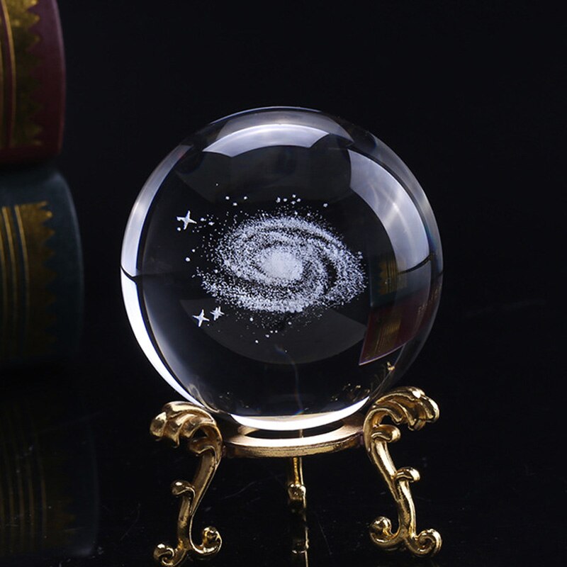 3d aurinkokunta kristallipallo planeetat lasipallo linnunrata maapallo pienoismalli kodin sisustus tähtitiede koriste 6/8cm: A kultaisella pohjalla / 60mm