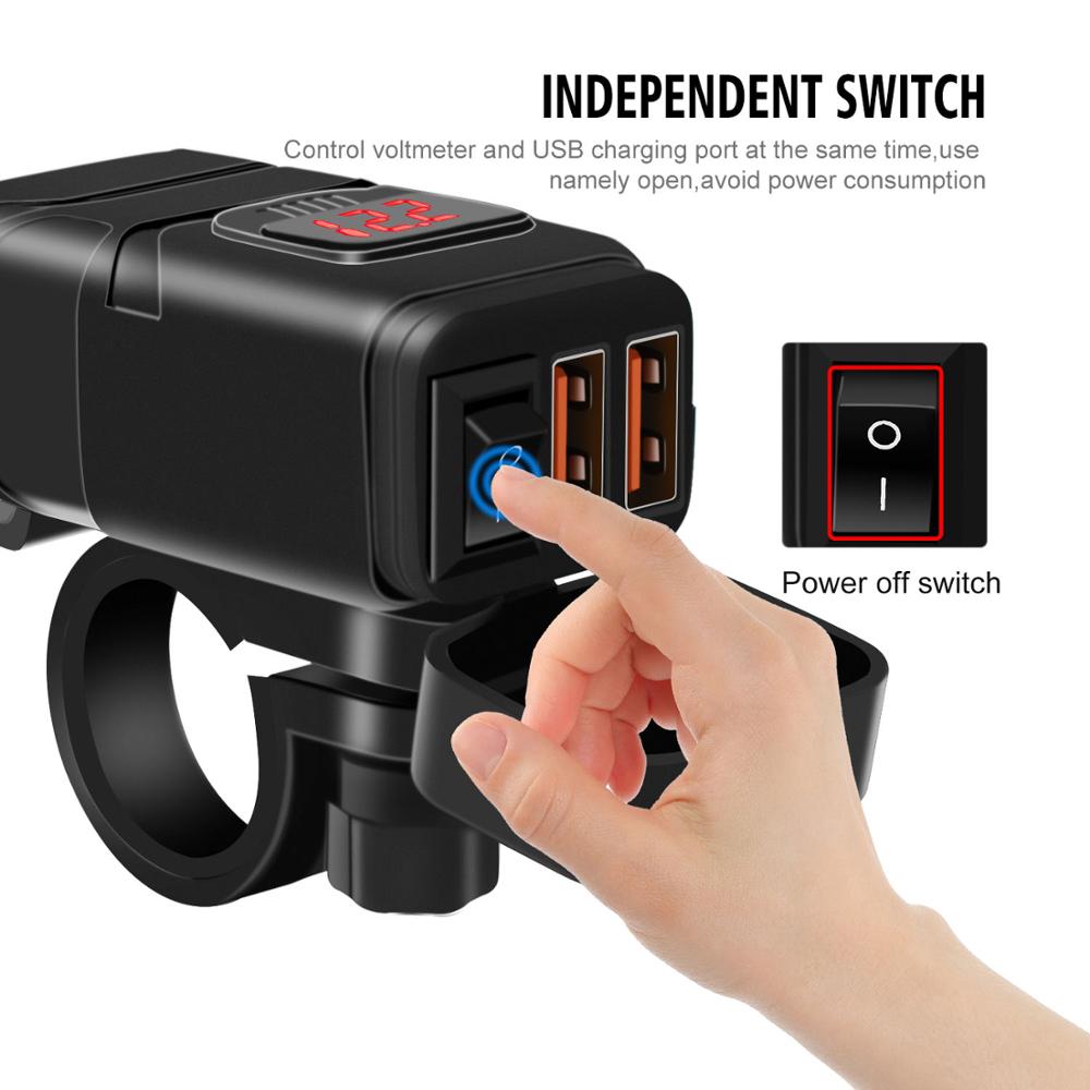 Adaptateur de mer à USB 12V avec interrupteur de voltmètre de moto, prise de déconnexion rapide avec chargeur étanche double USB QC3.0