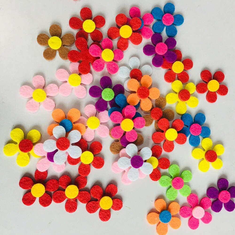 100 Uds 2,8 CM flores hechas a mano tela no tejida flores de cinco pétalos fieltro flor forma ciruela adornos tela suministros para DIY
