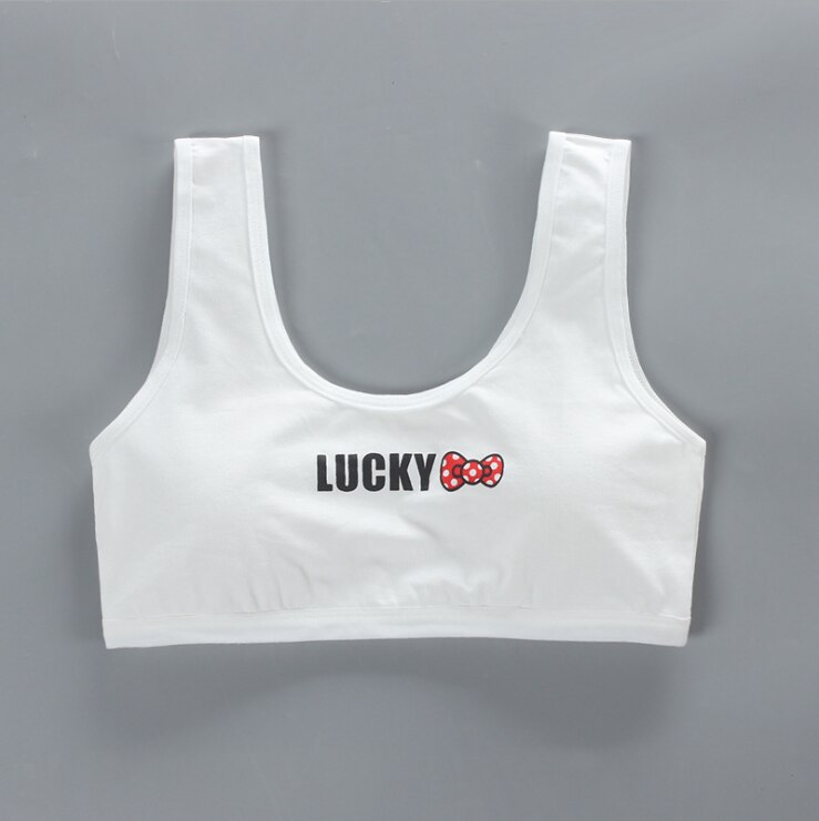 Lucky Bow cute top Light color Vest Bra underwear bottoming Girls under clothes teenager braces children soft cotton: white