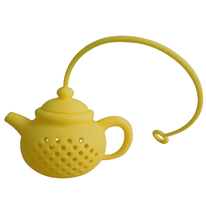 Infusor de té de silicona, utensilios de cocina, tetera, accesorio para elaboración de cerveza, en forma de tetera, 1 pieza, colador de té de hoja de Color puro: YELLOW