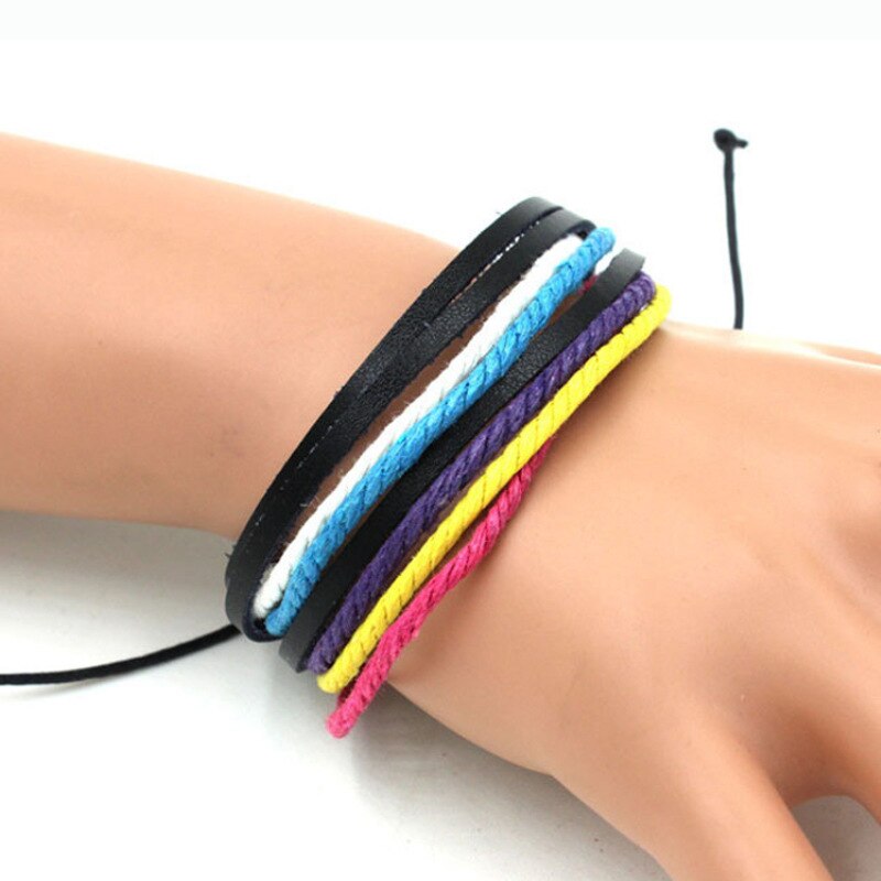 Multi-layer Wax Touw Lederen Geweven Armband Enkelband Voor Mannen Boho Zomer Verstelbare Vrouwelijke Bangle Sieraden Accessoires