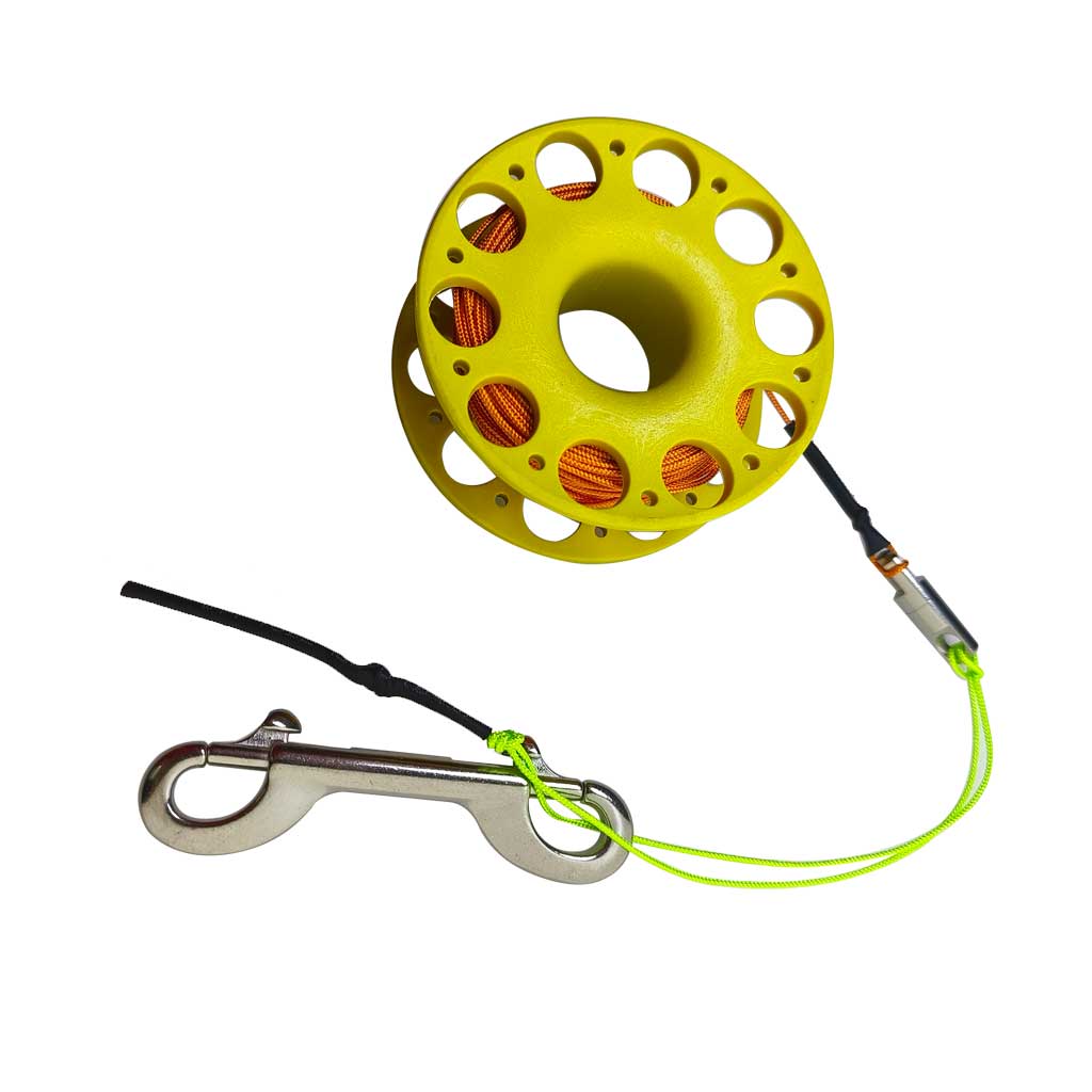 Carrete de buceo de 30M, carrete de dedo con gancho de doble punta de acero inoxidable, equipo de snorkel técnico, carrete de línea guía de buque de cueva: Negro
