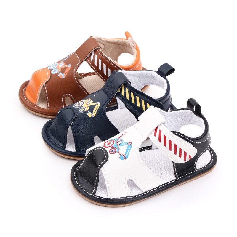 Baby Baby Sandalen Pasgeboren Baby Jongen Cartoon Pu Lederen Anti-Slip Sandalen Peuter Rubberen Zool Eerste Wandelaars Maat 0-24M