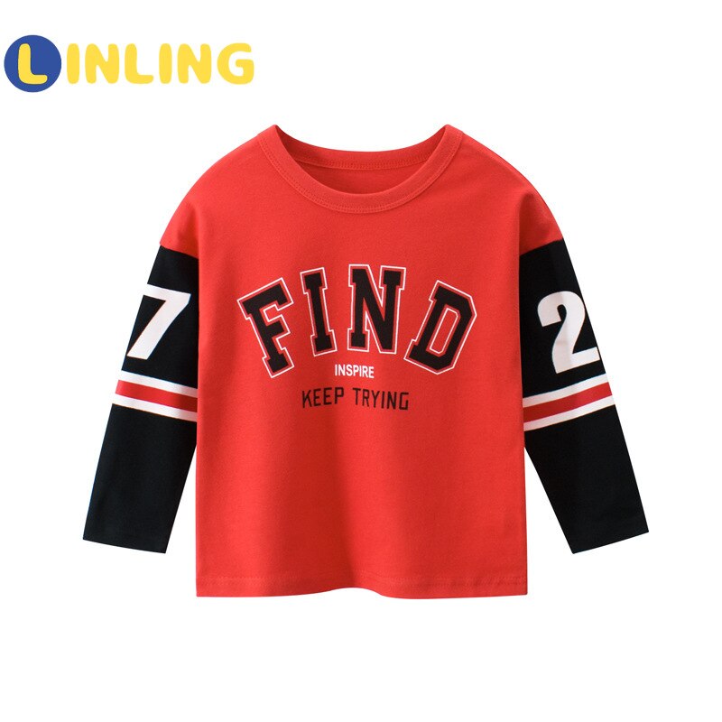 Linling Jongens O-hals Lange Mouwen T-shirt Brief Afdrukken Kinderen Tees Meisjes Mode Streetwear Soft Tops T-shirts P80