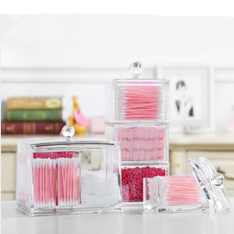 Boîte de rangement carrée transparente pour coton-tige, boîte acrylique transparente, dissolvant de maquillage, coton cosmétiques, bijoux, rouge à lèvres