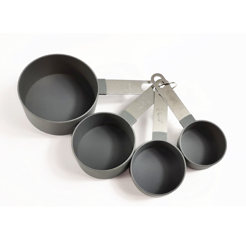 4Pcs Multi Purpose Lepels/Cup Meetinstrumenten Pp Bakken Accessoires Roestvrij Staal/Plastic Handvat Keuken Gadgets: Cup Gray