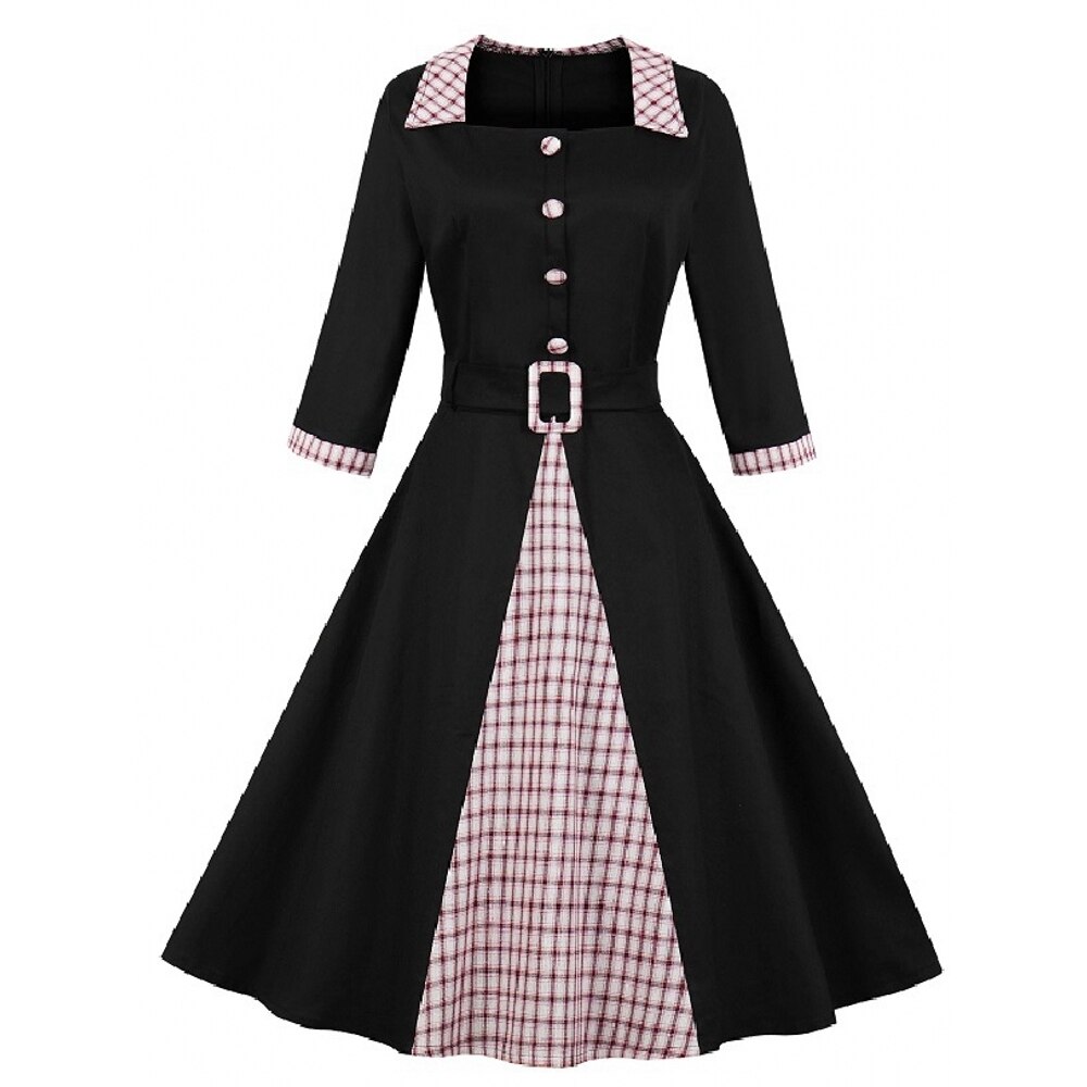 Robe femme Vintage 4XL, grande taille, Patchwork, manches offre spéciale, automne hiver 3/4 3XL: Rouge / 4XL