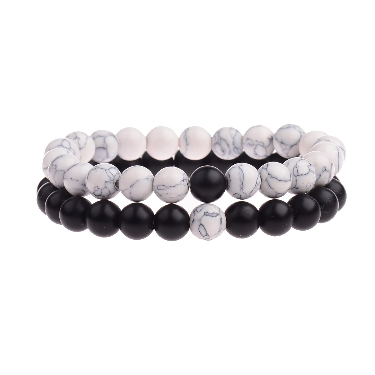 Amader 2 pièces/L Distance Bracelet pour femmes hommes bleu & noir pierre Yoga énergie perlée Couple Bracelets hommes dames WAB241: White Black 2