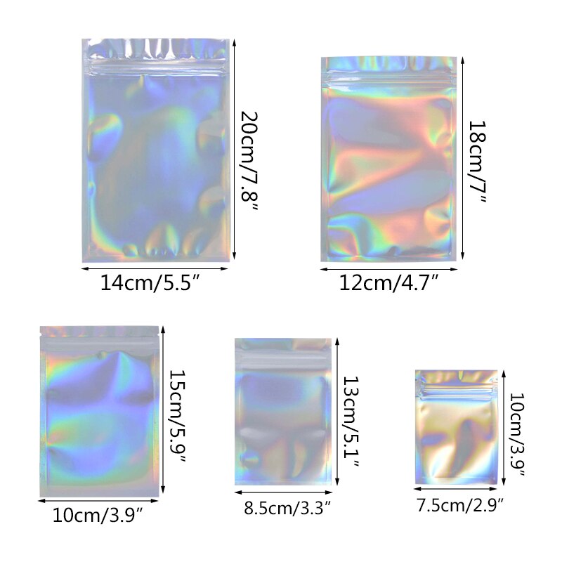 20 Stuks Iriserende Plastic Zakken Zip Lock Met Venster Stand Up Hersluitbare Grip Ziplock Zakjes Thee Koffie Bean Snoep Verpakking voedsel