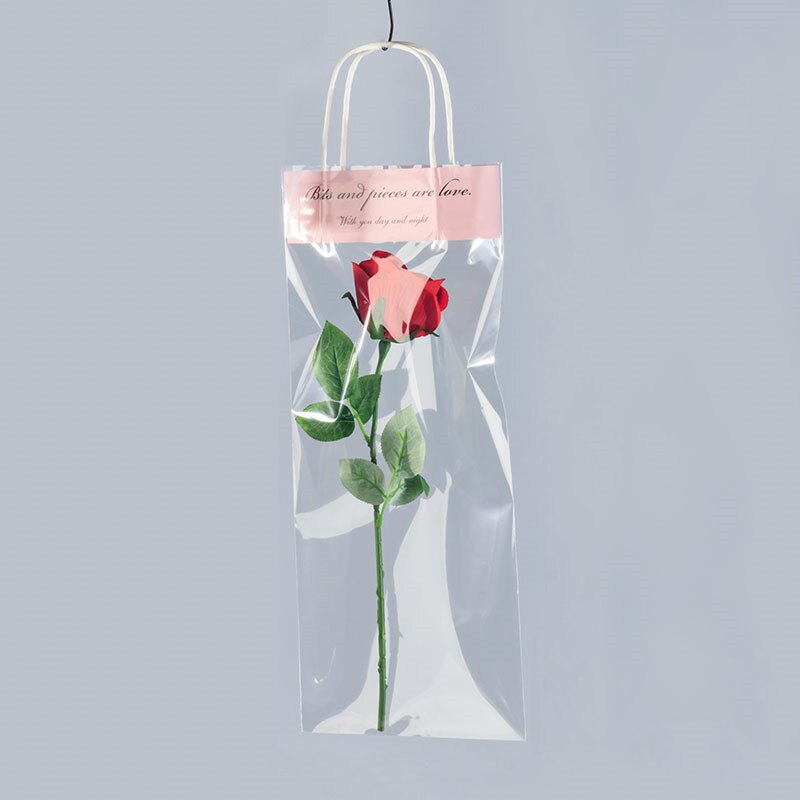 Sacs transparents avec poignées pour fleuriste, 10 pièces, sac à main Transparent étanche pour emballage de en plastique pour fleurs: Pink / 40x15cm