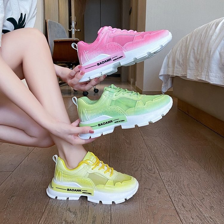 Fujin sneakers dames zomer snoepkleurige ademende mesh platte platform casual chunky schoenen damesschoenen