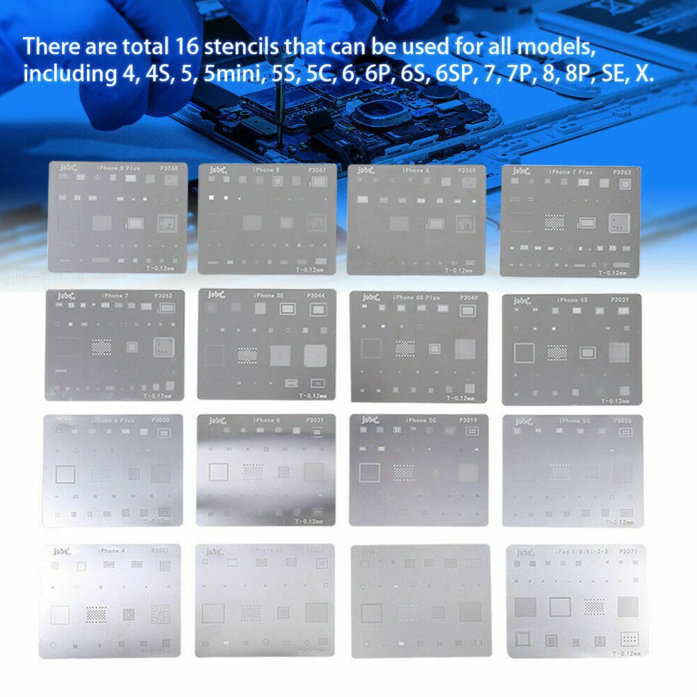 16 stuks vervangende onderdelen platform duurzame reballing stencil kits soldeer sjabloon universele reparatietool voor iphone