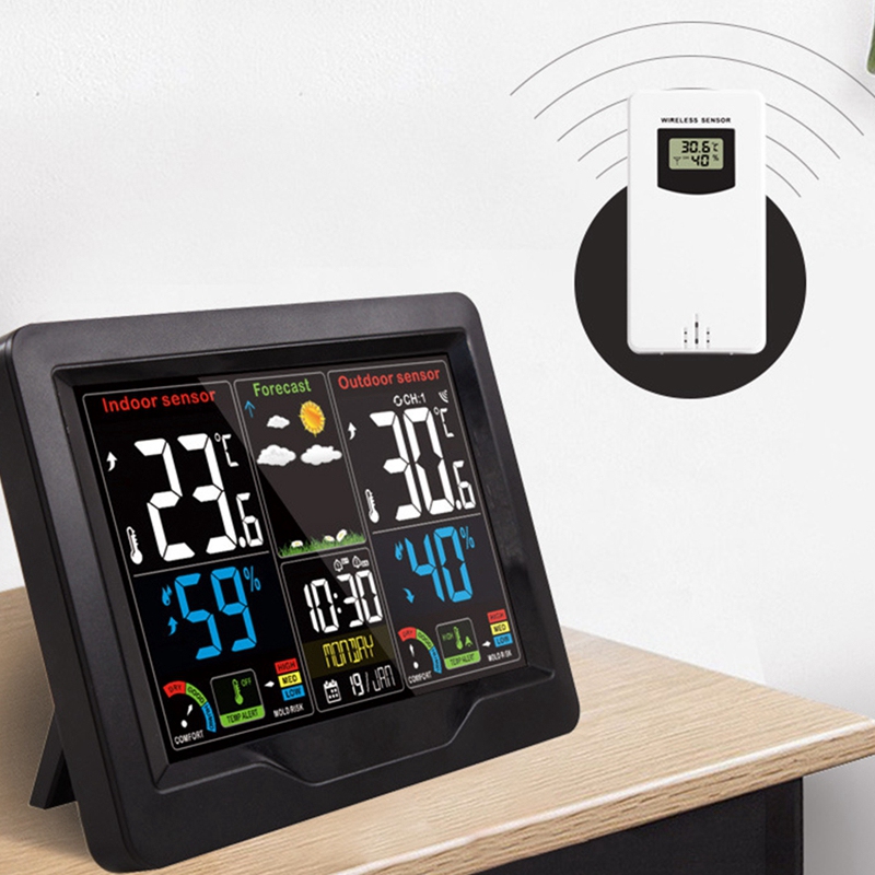 Weather Station with Outdoor Sensor,Wireless Weather Station,Digital Thermometer with Digital Alarm Clock,Hygrometer