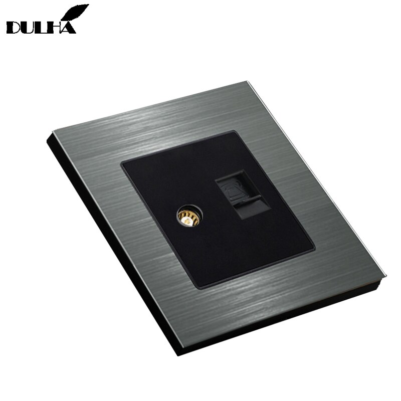 Luxurious Brushed Aluminum Panel Telephone & Television Wall Socket Electrical TV Aerial Socket + RJ11 Jack Plug TEL Outlet