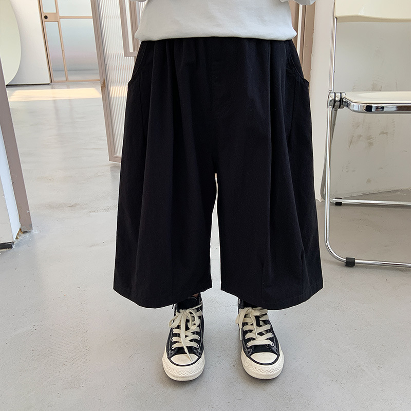 Pantaloni larghi larghi larghi per ragazzi nuovi estivi pantaloni sottili in cotone per bambini: black / 2T