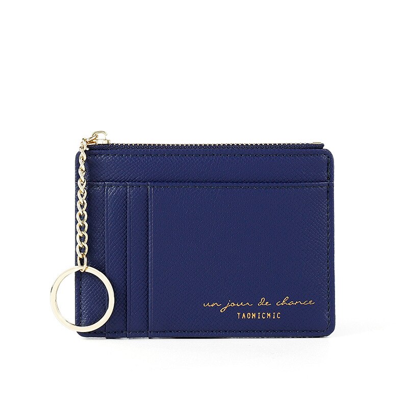 Brand Soft Leather Mini Women Card Holder Cute Credit ID Card Holders Zipper Slim Wallet Case Change Coin Purse Keychain: Royal Blue