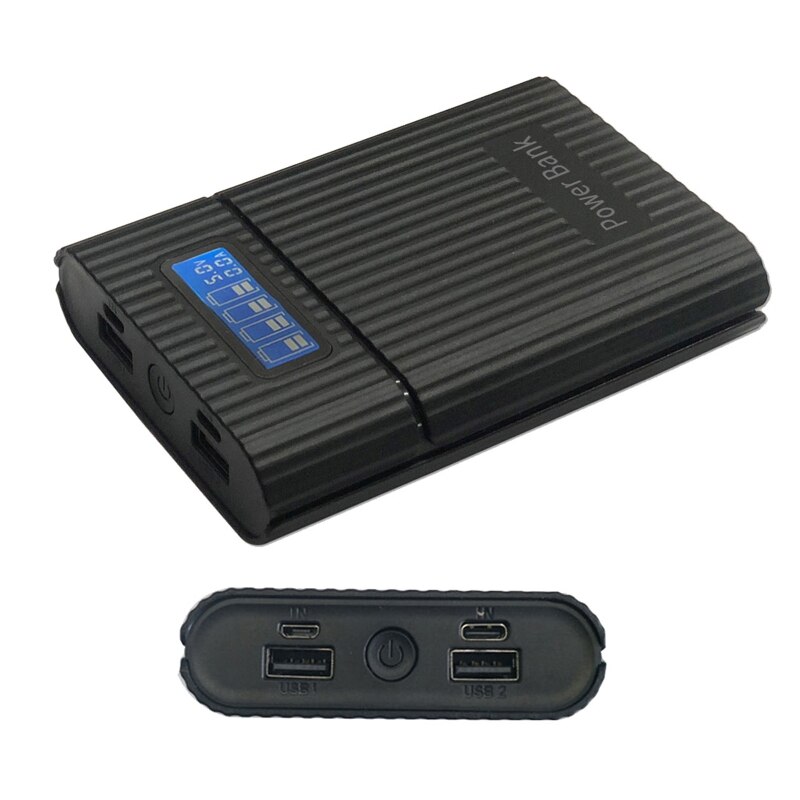 18650 Battery Charger Dual USB Output Anti-Reverse 18650 Battery DIY Power Bank Box with LCD Display LED Light Lamp: Black