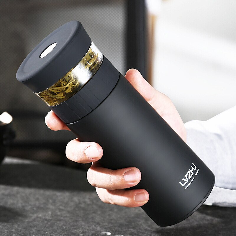 LVZHU Termos Bottle with Stainless Steel Tea Infuser Water Bottle Vacuum Flasks Car Cup Adults Tea Coffee Sport For