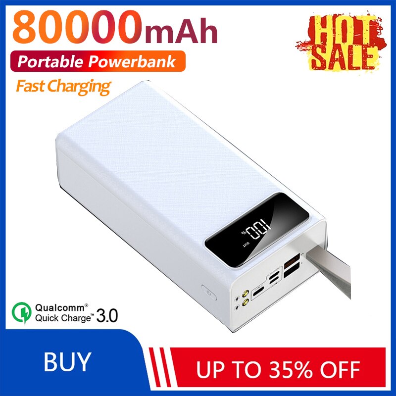 80000mAh Power Bank Large Capacity External Battery Portable Fast Charging Digital Display Charger for Xiaomi iPhone Samsung
