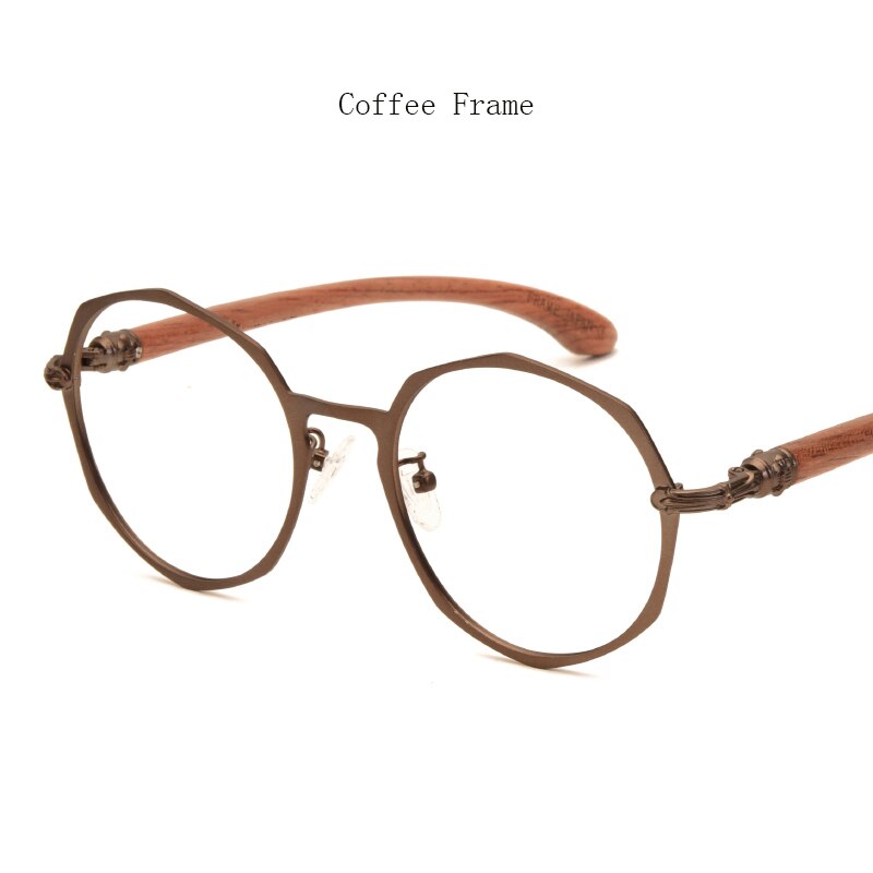 HDCRAFTER Round Wood Temple Metal Eyewear Prescription Eyeglasses Frame Women Myopia Optical Japanese Korean Glasses Frame Men: Coffee Frame