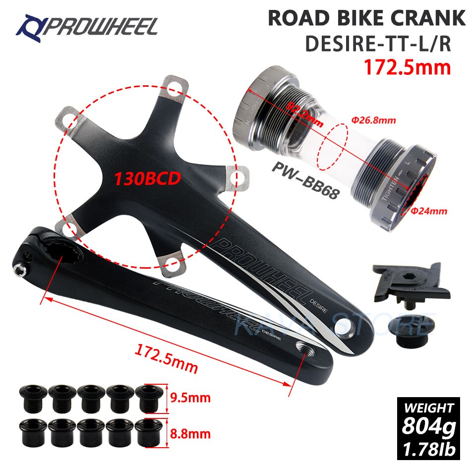 PROWHEEL ROAD Bike Crank 170 172.5mm 110/130BCD Crankset with BB Bottom Bracket Foldable Bicycle Cranks Aluminum Alloy: DESIRE-TT 172.5 BB