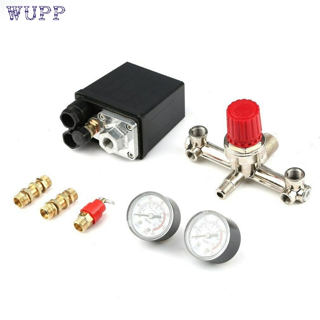 Adjustable Pressure Switch Air Compressor Switch Pressure Regulating with 2 Press Gauges Valve Control Set