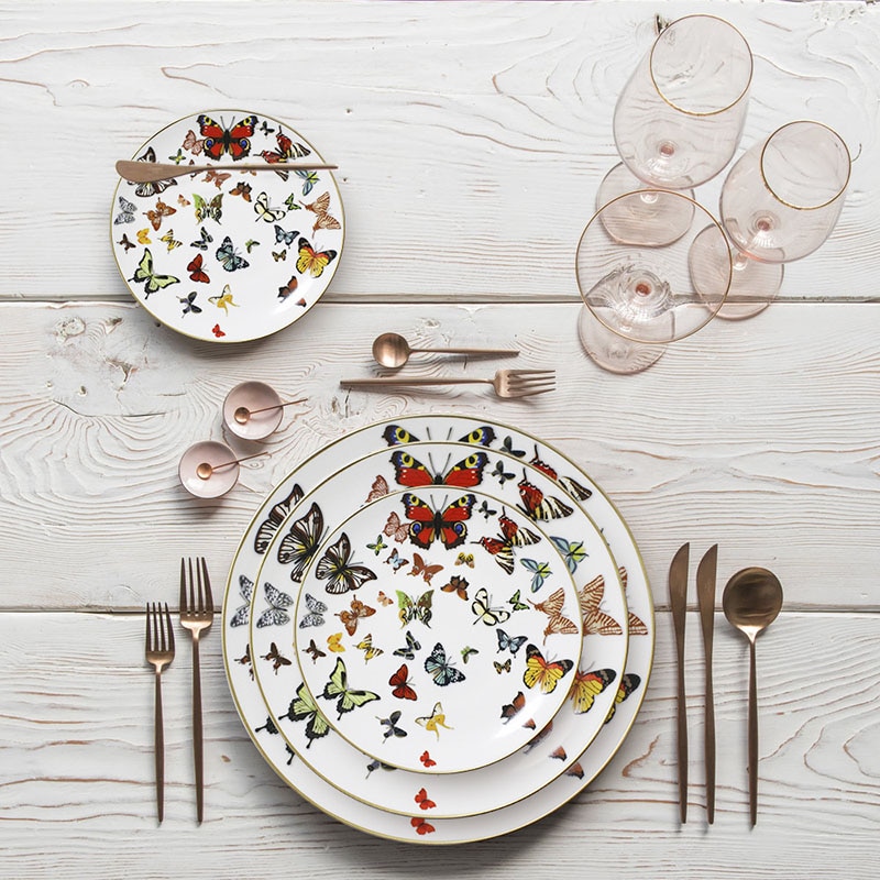 Keramik Tablett Steak Flach Gericht Gold Rand Geschirr Schmetterling Reinem Weiß Geschirr Kuchen Platte Haus Esstisch Knochen China Platte