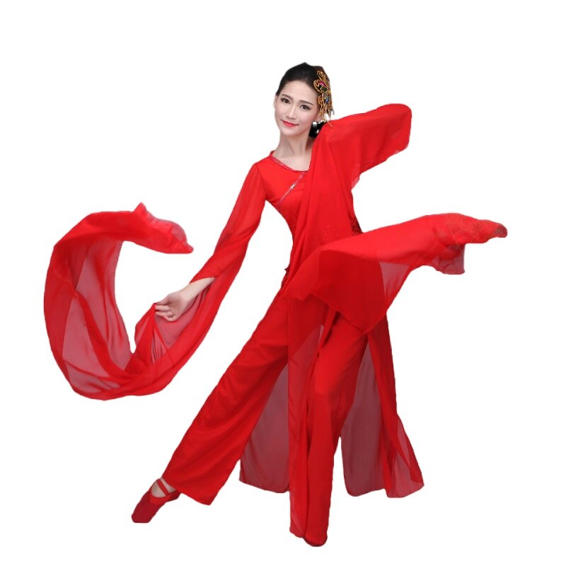 Chinese Classical Yangko Water Sleeve Dance Costume National Red Traditional Dance Fairy Folk Dress Stage Wear for Performance