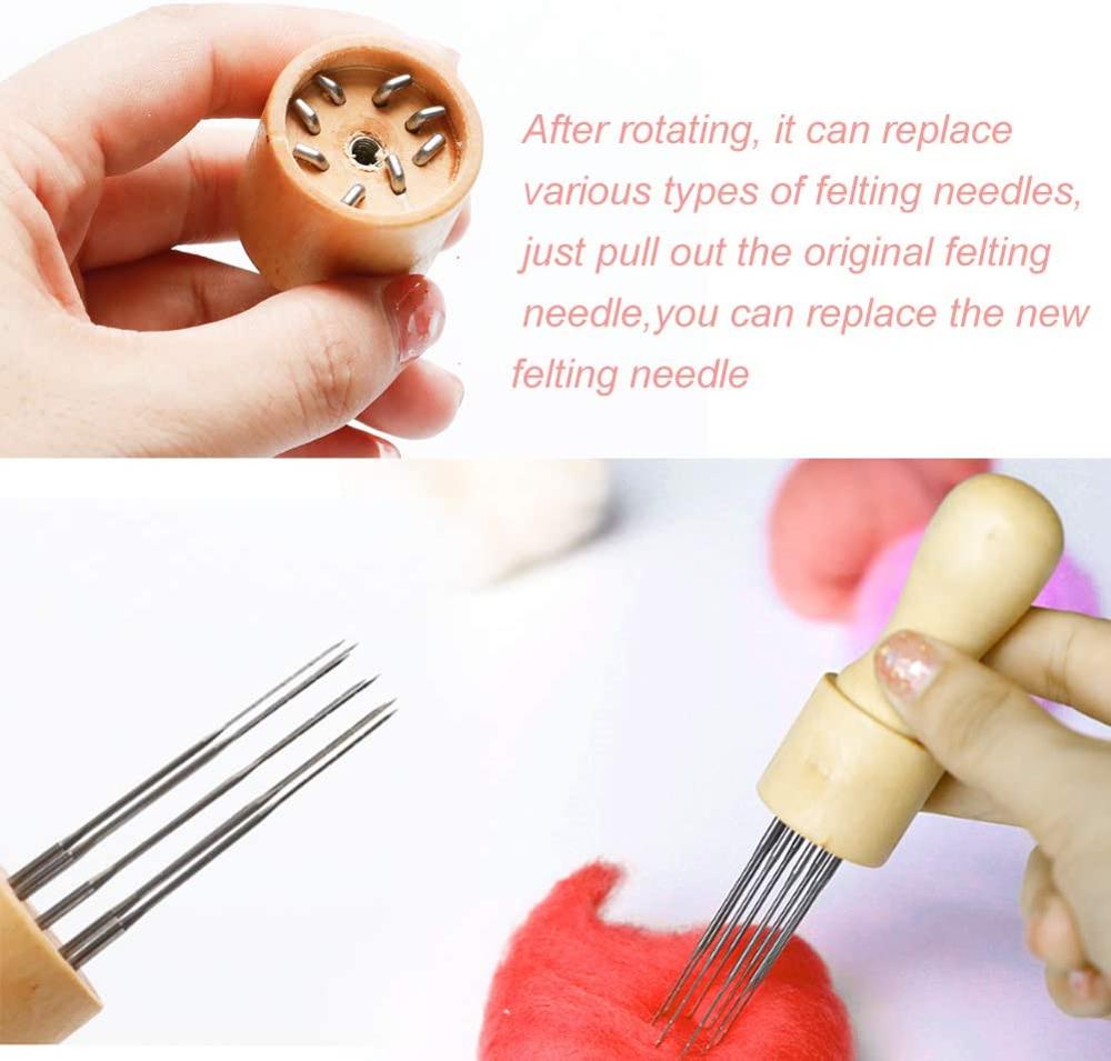 LMDZ 3 Sizes Felting Needles, 43 Pieces Felting Tools, Needle Felting Tools with Wood Handle, Awl, Instruction for Needle Felt