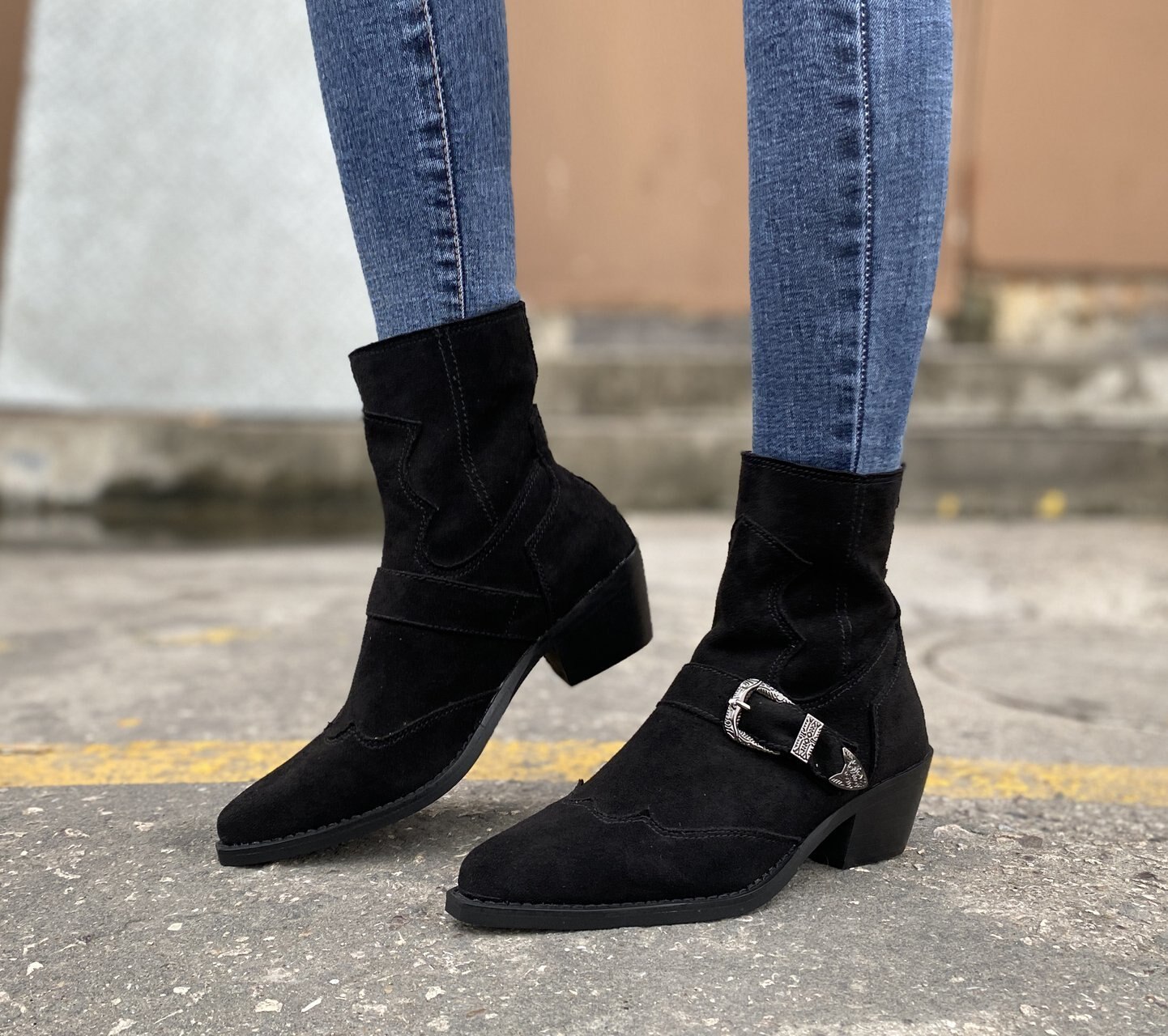 Dames laarzen herfst winter leren hoge hakken dames enkellaarsjes dames korte laarzen schoenen dames casual laarzen: Zwart / 39