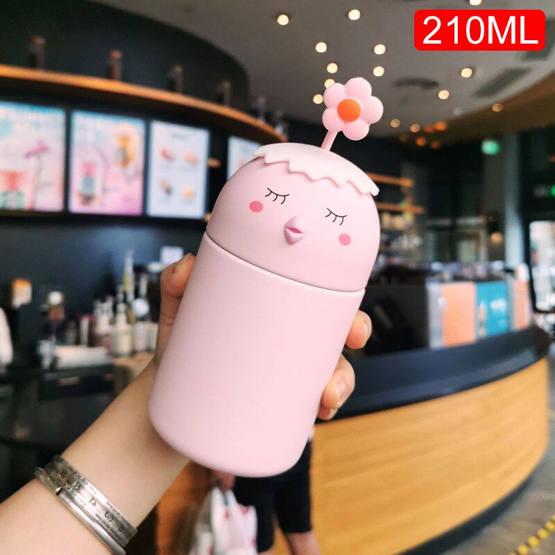 320/210Ml termo pollito taza de silicona flor Jacquard vacío 304 botella de acero inoxidable agua taza de bebida: HA225-pink-2