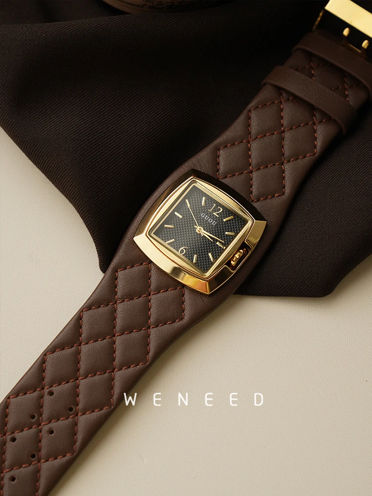 Licht Luxus Damen Retro Temperament Senior Sinn Leder Armbanduhr Quarz Damenuhr Uhren Para Mujer