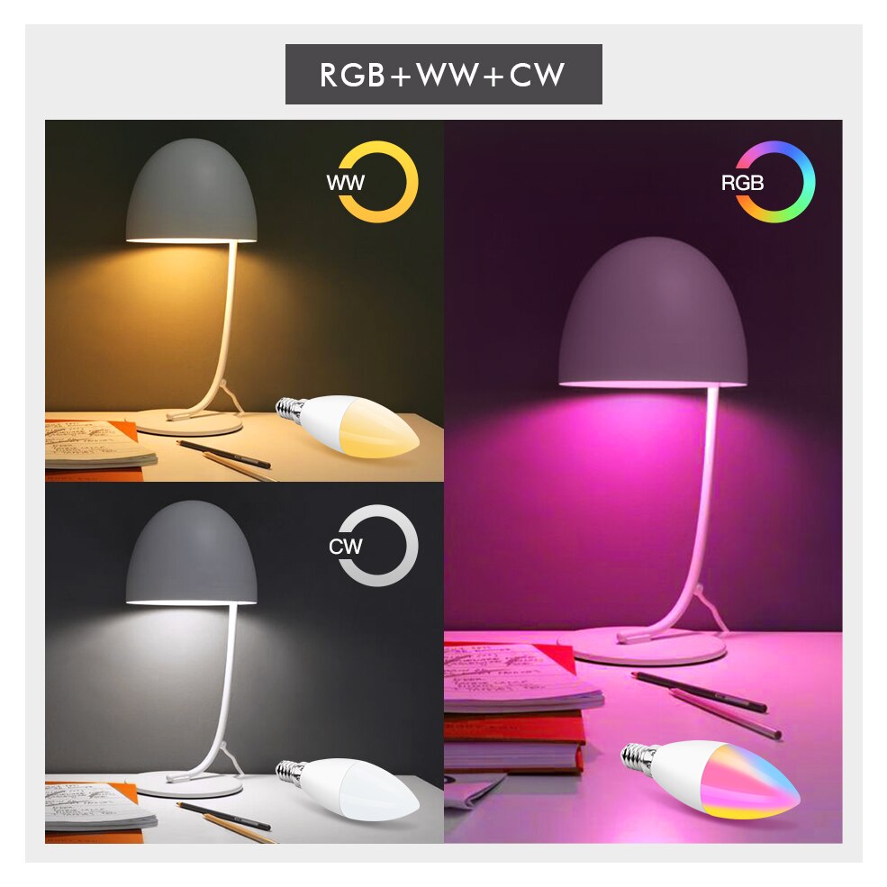 Wifi Led Bulb E14 RGB+CW+WW Candle Light Bulb Tuya Smart Life APP Control Led Lamp Work With Siri Alexa Google Home Assistant