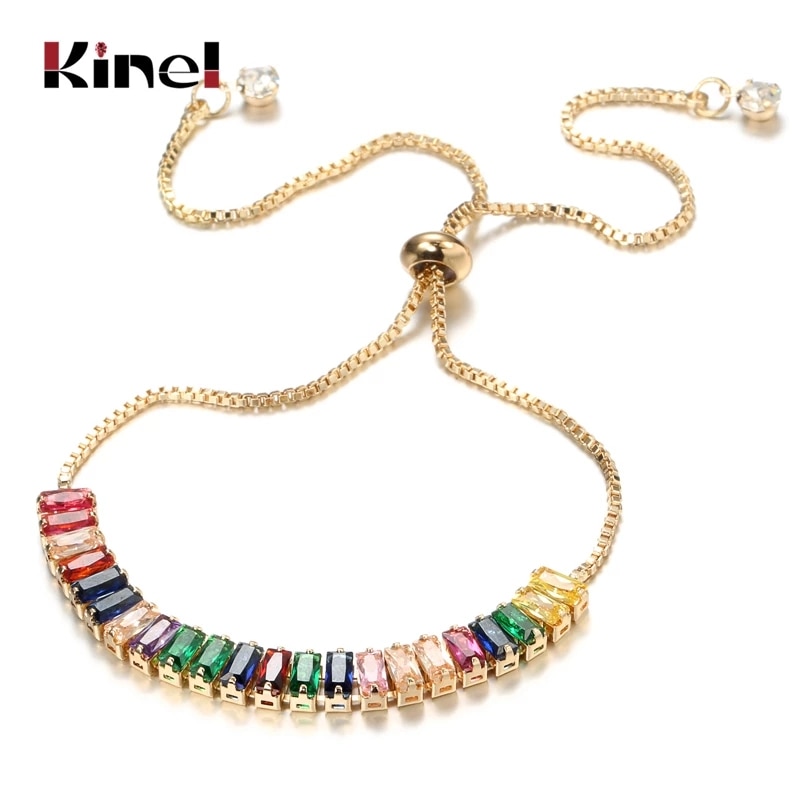 Kinel CZ Colorful Telescopic Bracelets For Women Gold Chain Charm Bangles Fasion Jewelry Party