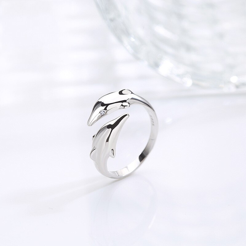 Persönlichkeit retro Silber Überzogene Blatt Liebe Umarmung Ringe Für Frauen Schmuck Neue Kreative Offenen Ring Anillos Einstellbar: doppelt Delfine