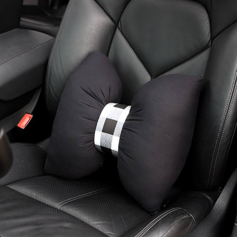 Oreiller avec nœud papillon pour appui-tête de voiture, 1 pièce, appui-tête à carreaux rouges, oreiller lombaire à carreaux noirs, coussin de siège, Kawaii, accessoires de voiture: Black Waist