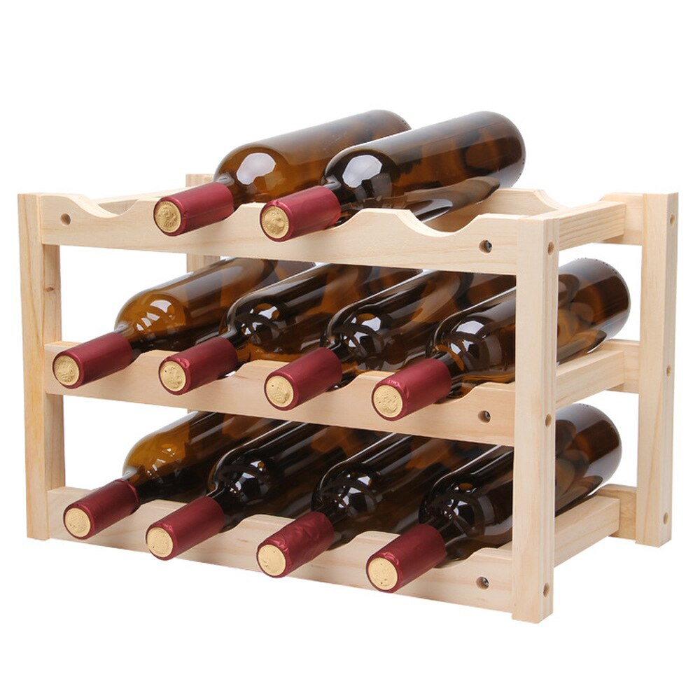 12Bottle Red Wine Rack DIY Beer Holder Kitchen Bar Solid Wood Display Shelf room wine cabinet hotel wine bottle rack WF: 3 Floor