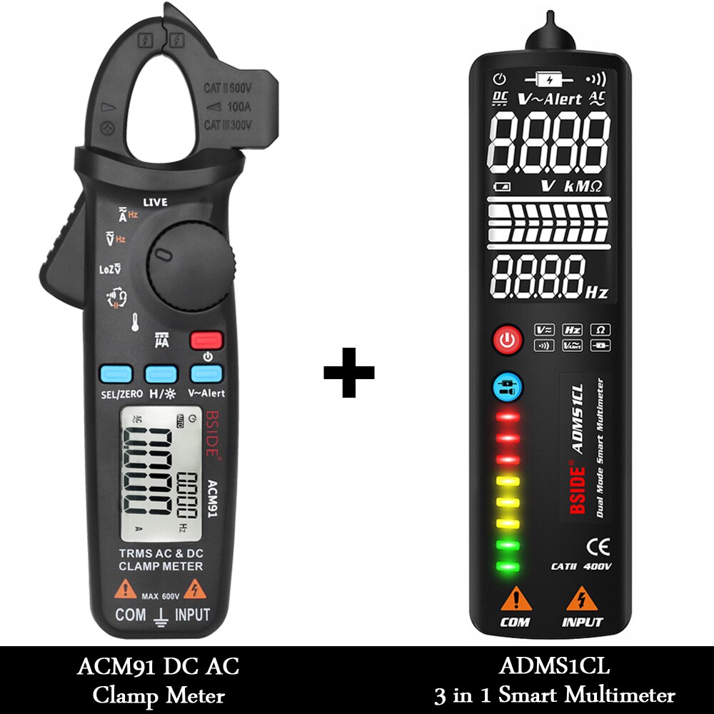 Pocket Digital Clamp Meter Multimeter BSIDE ACM91 DC AC Current 100A Accurate 1mA car repair Ammeter Temp Tester