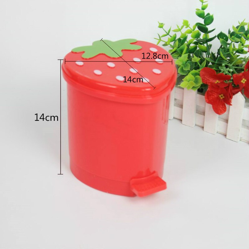 Söt rosa röd jordgubbssoptunna skrivbord bärbar plast mini sopkorg hem sovrum förvaring hink papperskorg med lock: S röd