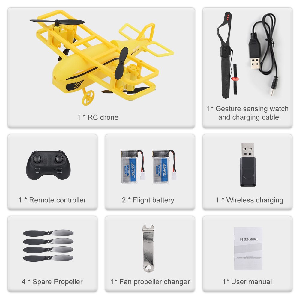 JJRC H95 RC Plane Mini Airplane Altitude Hold Function Auto Hover Headless Mode 360 Rotation One Button Takeoff Outdoor Toy: Yellow 2B Watch