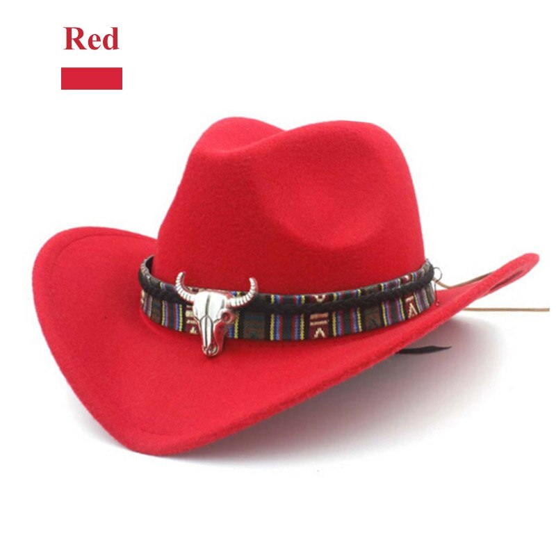 Etnische Retro Stijl Westerse Cowboy Hoed vrouwen Wollen Muts Jazz Hoed Westerse Stijl Cowboy Hoed: Rood