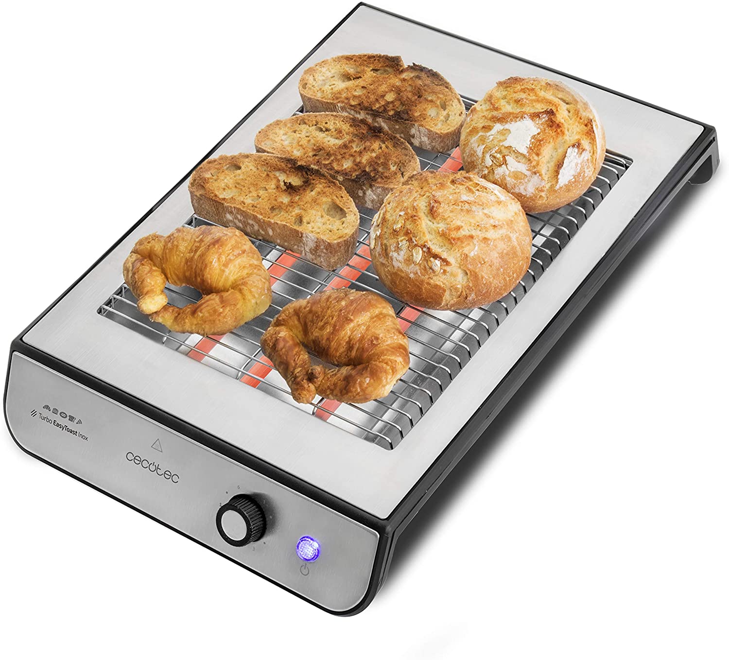 Cecotec Tostador Plano Turbo EasyToast Inox 900W de Potencia con 3 Resistencias de Cuarzo Calentar Eficiente Fácil de Usa y Limpiar: Default Title